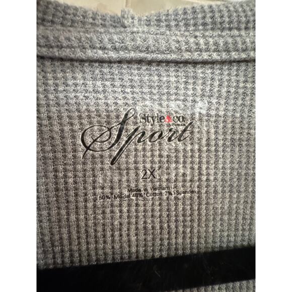 Style & Co Sport Gray Hooded Cardigan 2X Open Front Waffle Knit Pockets - Picture 5 of 5